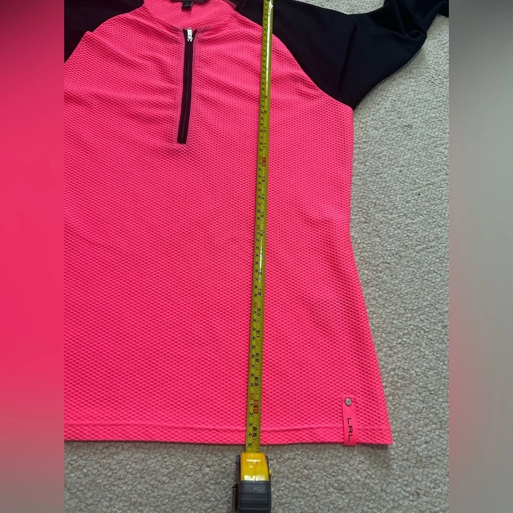 Lauren Ralph Lauren neon pink black waffle-knit 1/4-zip athletic top Size Large - Picture 12 of 12